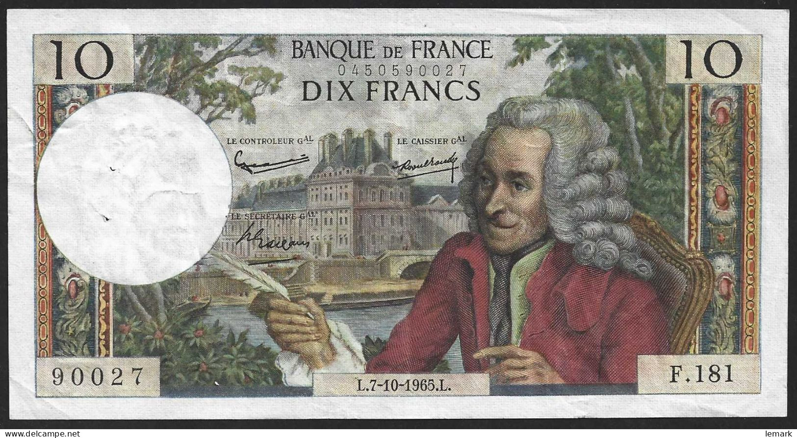 France 10 Francs 1965 P147a  USED - 10 F 1963-1973 ''Voltaire''