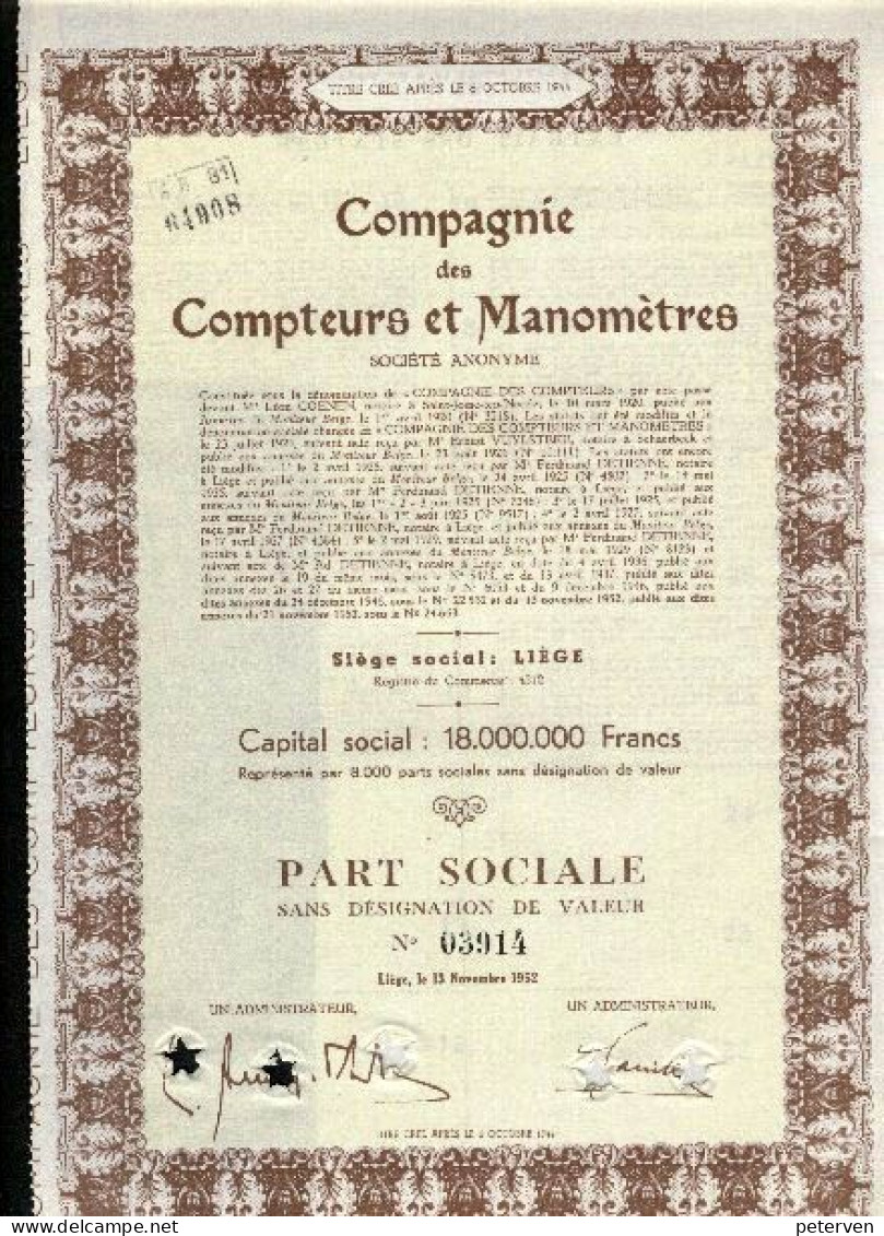 Compagnie Des COMPTEURS Et MANOMÈTRES - Eau