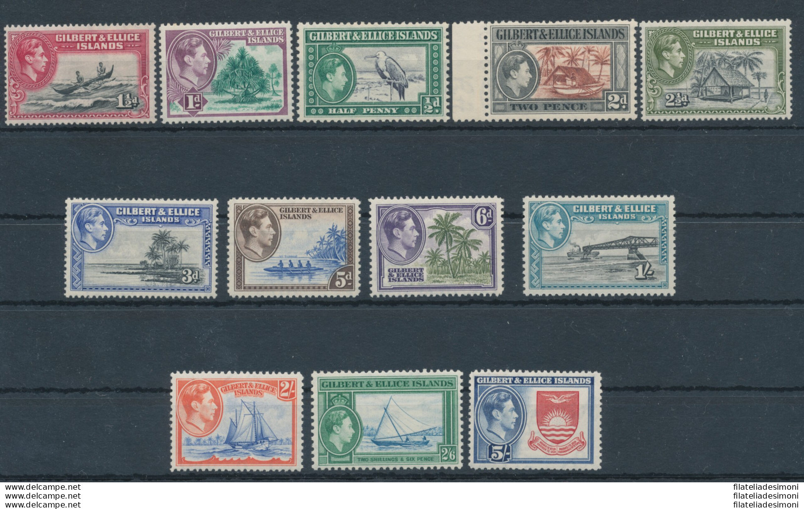 1939 Gilbert E Ellice Islands, Stanley Gibbons. N. 43- 54, Serie Di 12 Valori, MH* - Andere & Zonder Classificatie