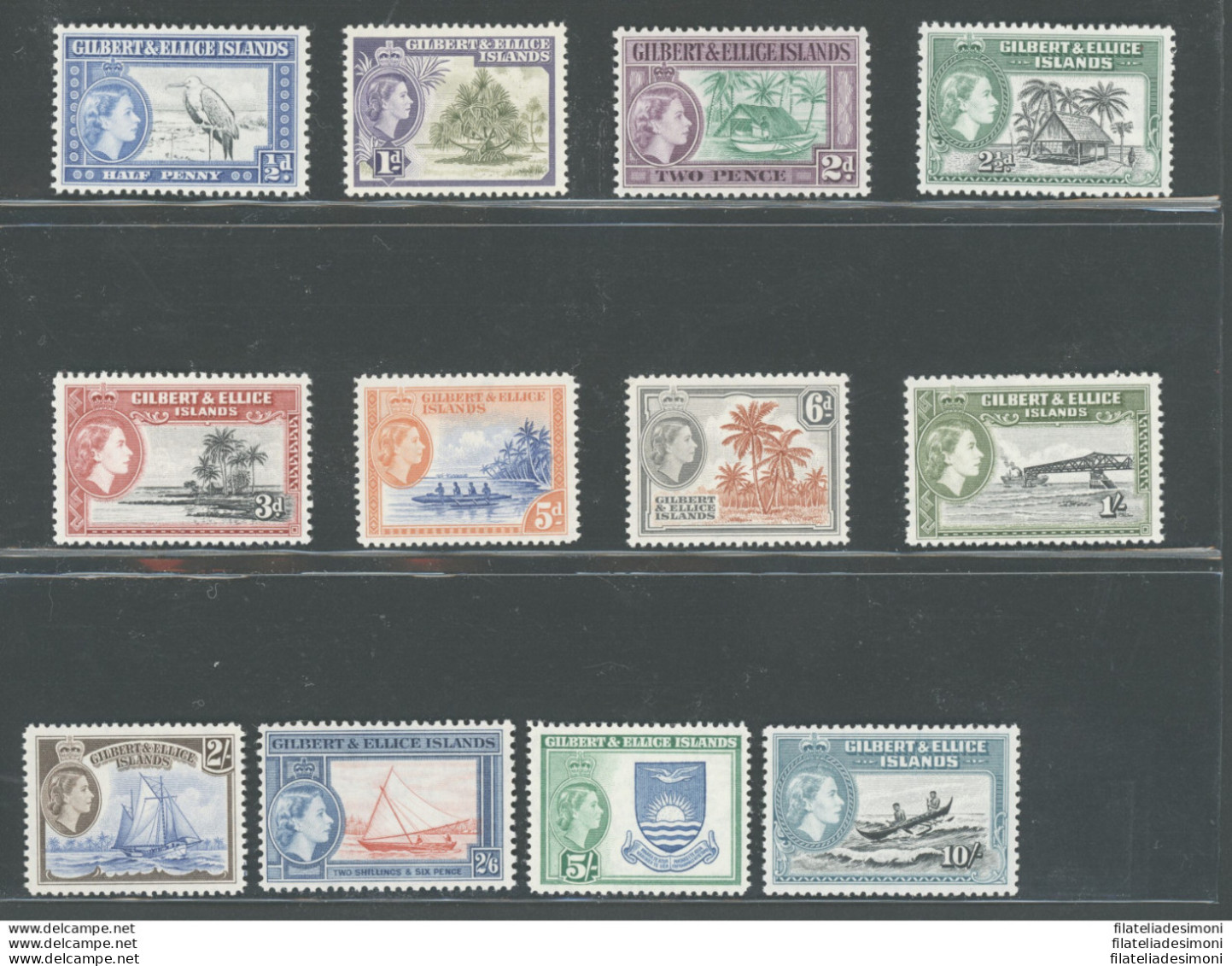 1956-62 Gilbert E Ellice Islands, Stanley Gibbons N. 64-75, Serie Di 12 Valori, MLH* - Other & Unclassified