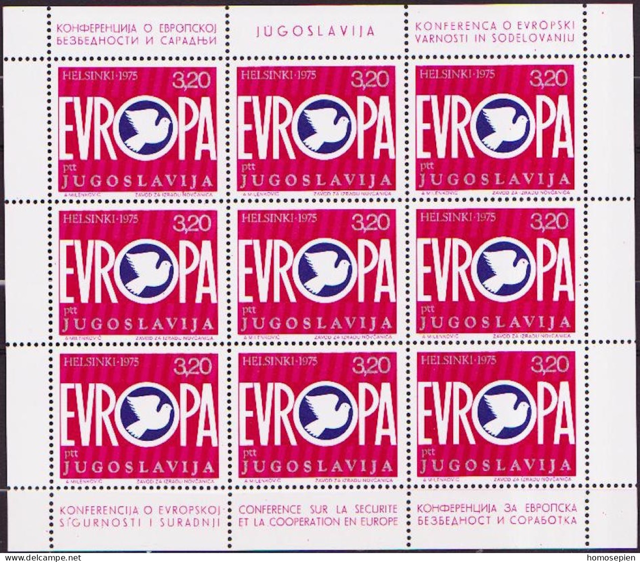 Europa KSZE 1975 Yougoslavie - Jugoslawien - Yugoslavia Y&T N°F1506 à F1507 - Michel N°KB1617 à KB1618 *** - Europese Gedachte