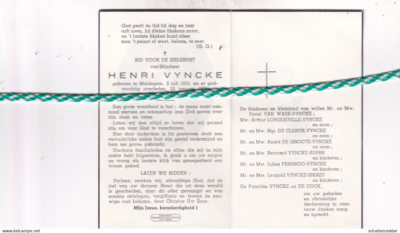 Henri Vyncke, Maldegem 1913, 1963 - Obituary Notices