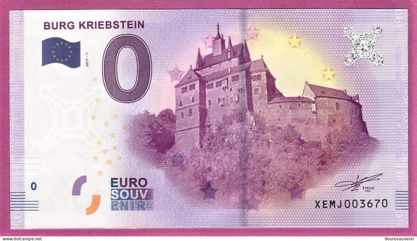 0-Euro XEMJ 2017-1 BURG KRIEBSTEIN  S-2a Grün - Essais Privés / Non-officiels