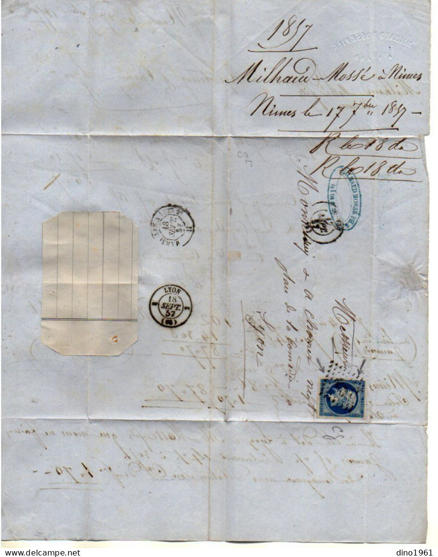 TB 4816 - 1857 - LAC - Lettre De M. MILHAUD - MOSSE Fils à NIMES Pour M. MONTESSUY & CHOMER, Négociants à LYON - 1849-1876: Période Classique