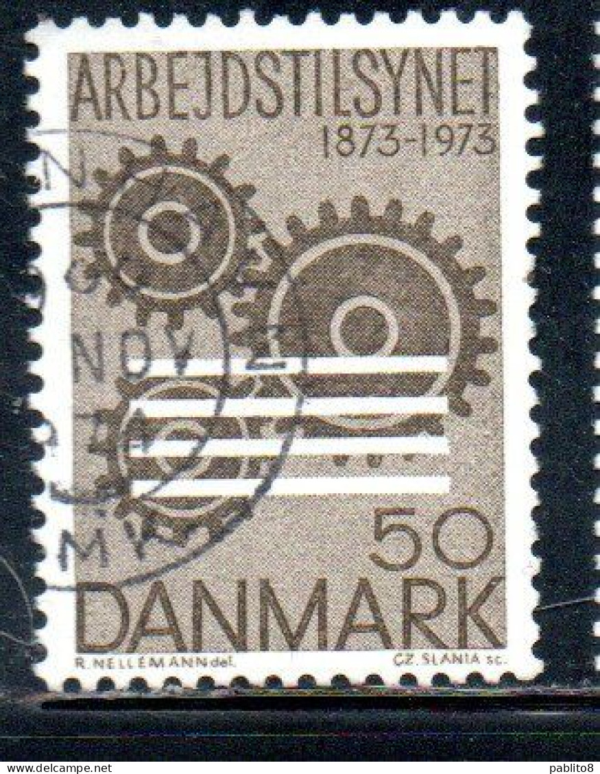 DANEMARK DANMARK DENMARK DANIMARCA 1973 FACTORY ACT LABOR PROTECTION GUARD RAILS COGWHEELS 50o USED USATO OBLITERE' - Used Stamps