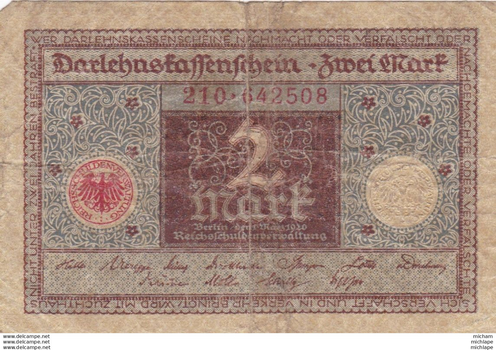 2 Mark - Allemagne  -   Reichsbanknote -1920   - 210. 642508 - Ohne Zuordnung
