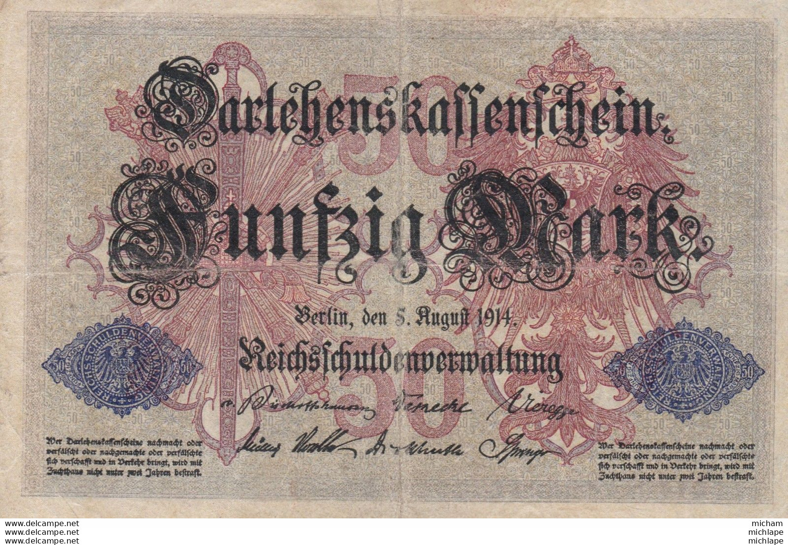 50 Mark - Allemagne  -   Reichsbanknote -1914   - M.Nr 3238253 - 50 Mark