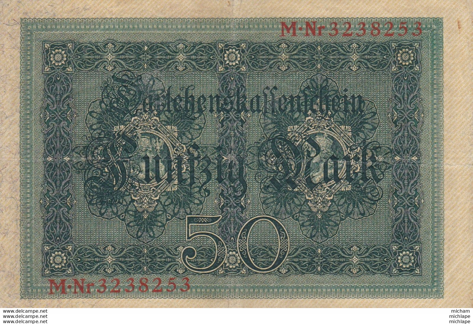 50 Mark - Allemagne  -   Reichsbanknote -1914   - M.Nr 3238253 - 50 Mark