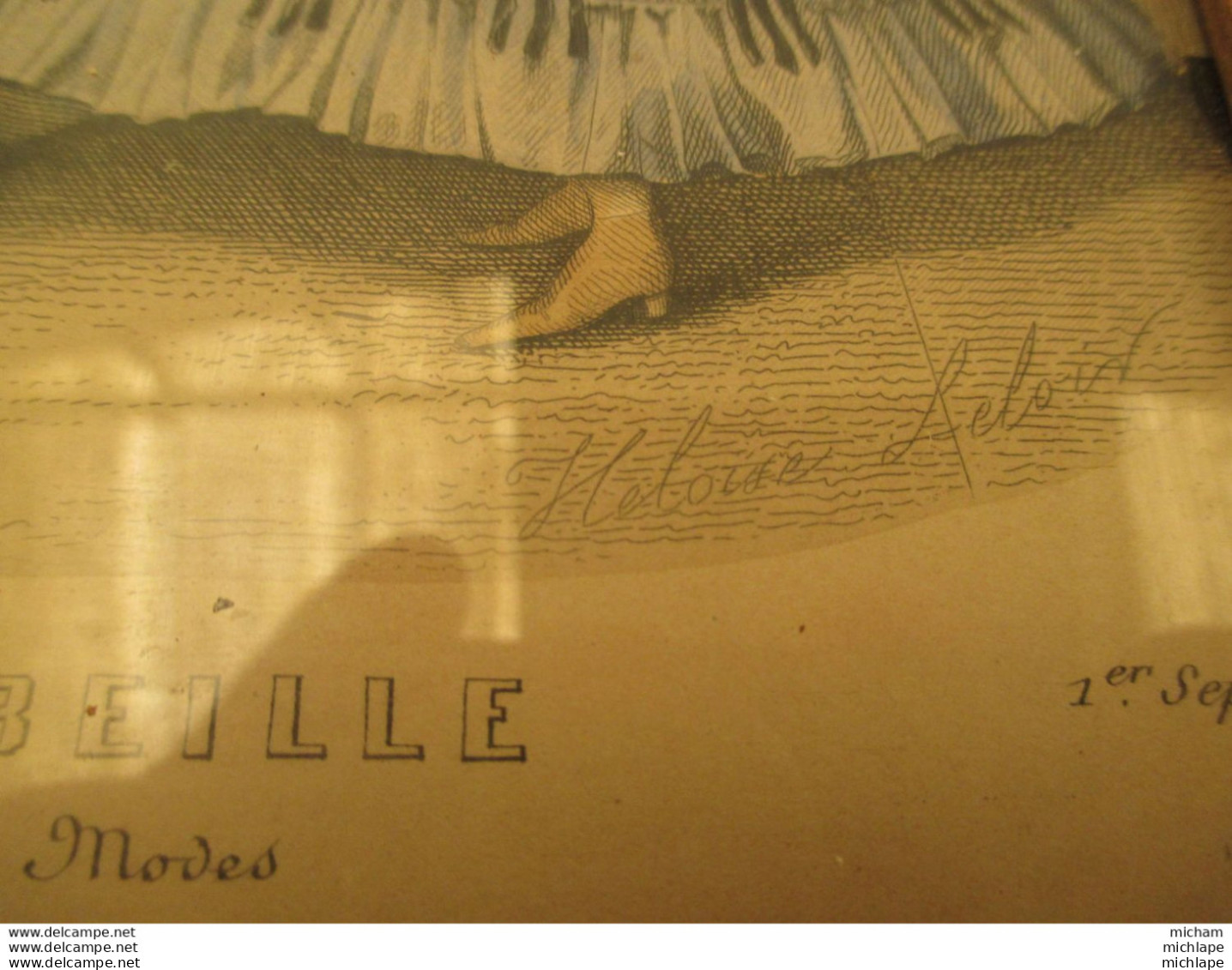 Gravure  Sous Verre  - Cadre En Bois 21/27 Cm  - Gravure  De Mode En Couleurs  - La  Corbeille  1859 - Verre & Cristal