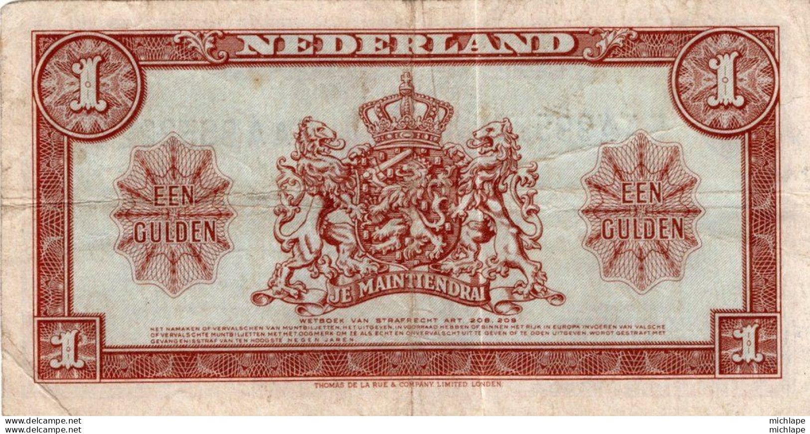 PAYS - BAS - NEDERLAND -  BILLET DE 1 GULDEN DE 1945 TTB. - Autres & Non Classés