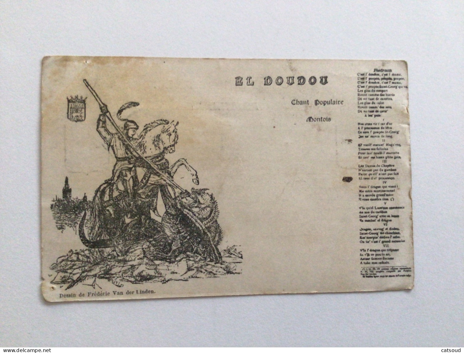 Carte Postale Ancienne (1907) Mons El Doudou (paroles) Dessin De Frédéric Van Der Linden - Mons