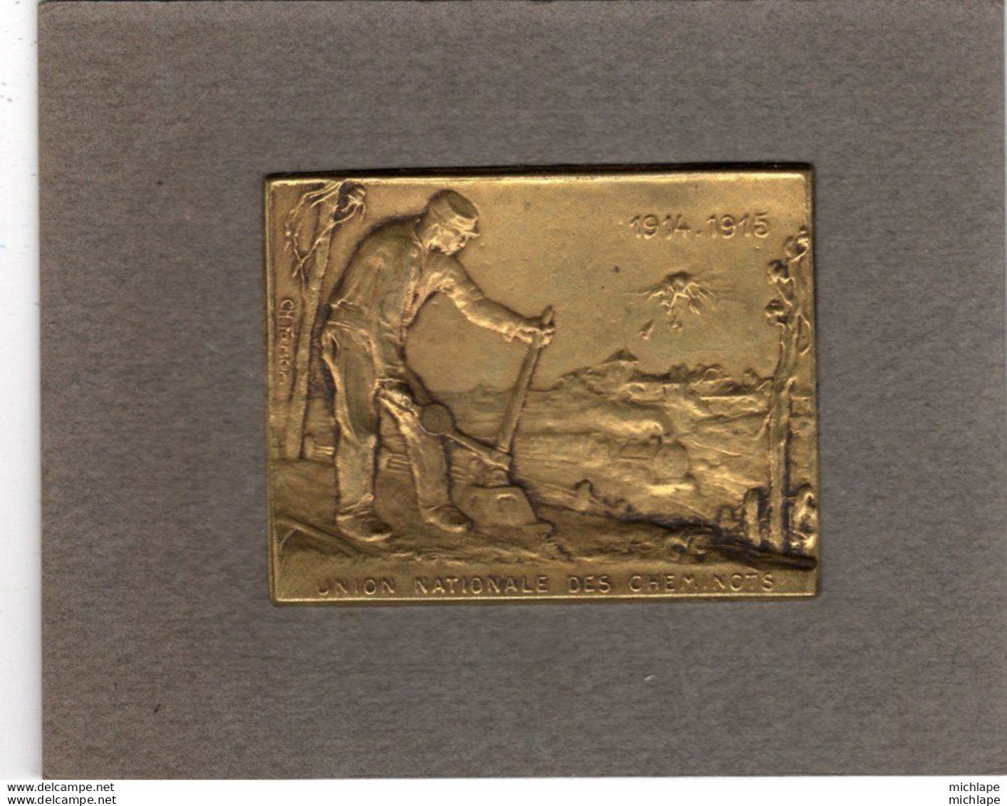 Médaille Rectangulaire Union Nationale Des Cheminots - 1914-1916 En Bronze - CH. FOERSTER - 65 Mm Sur 50 Mm - Autres & Non Classés
