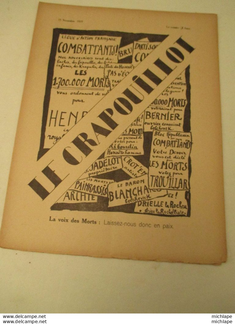 WWI Rare Journal Le Crapouillot (né  dans Les Tranchées ) Format 25 Cm X 33 Cm -   -15 Novembre1919 - très Bon état - Francese