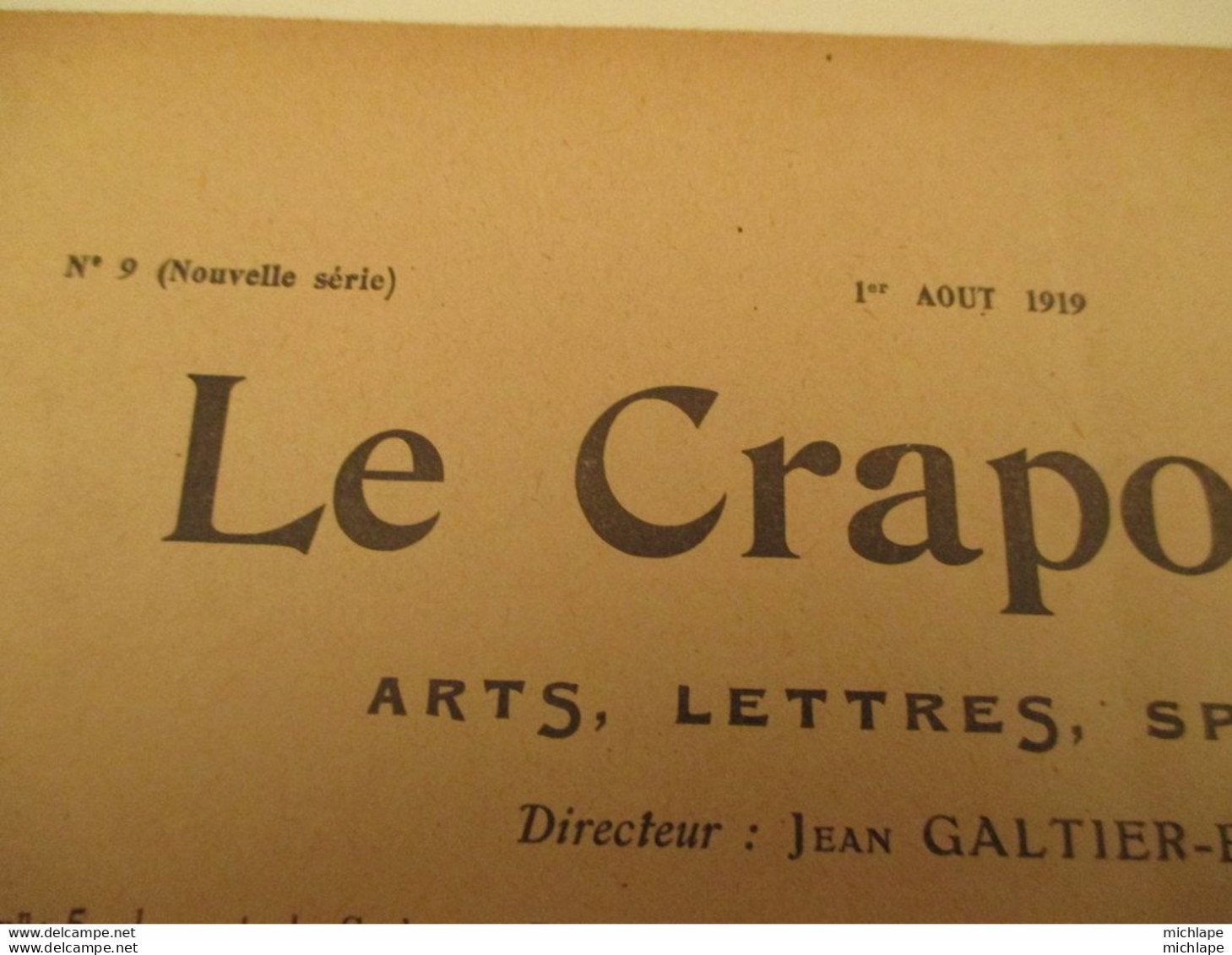 WWI Rare Journal Le Crapouillot (né  dans Les Tranchées ) Format 25 Cm X 33 Cm - N°9 -1er Aout 1919 - très Bon état - Francese