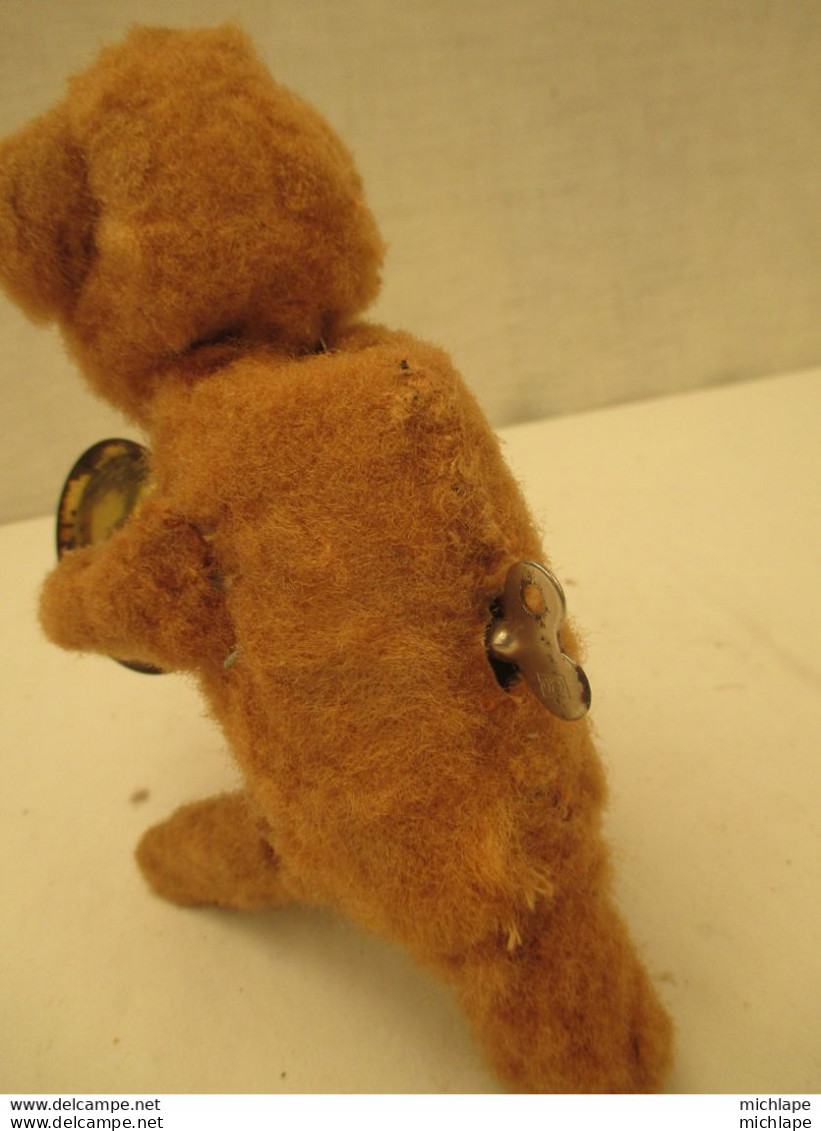 OURS En Peluche Haut De 17 Cm - A Clef - Moteur H S(ressort Décroché ) Joueur De Cymbales état D'usage - Jouets Anciens