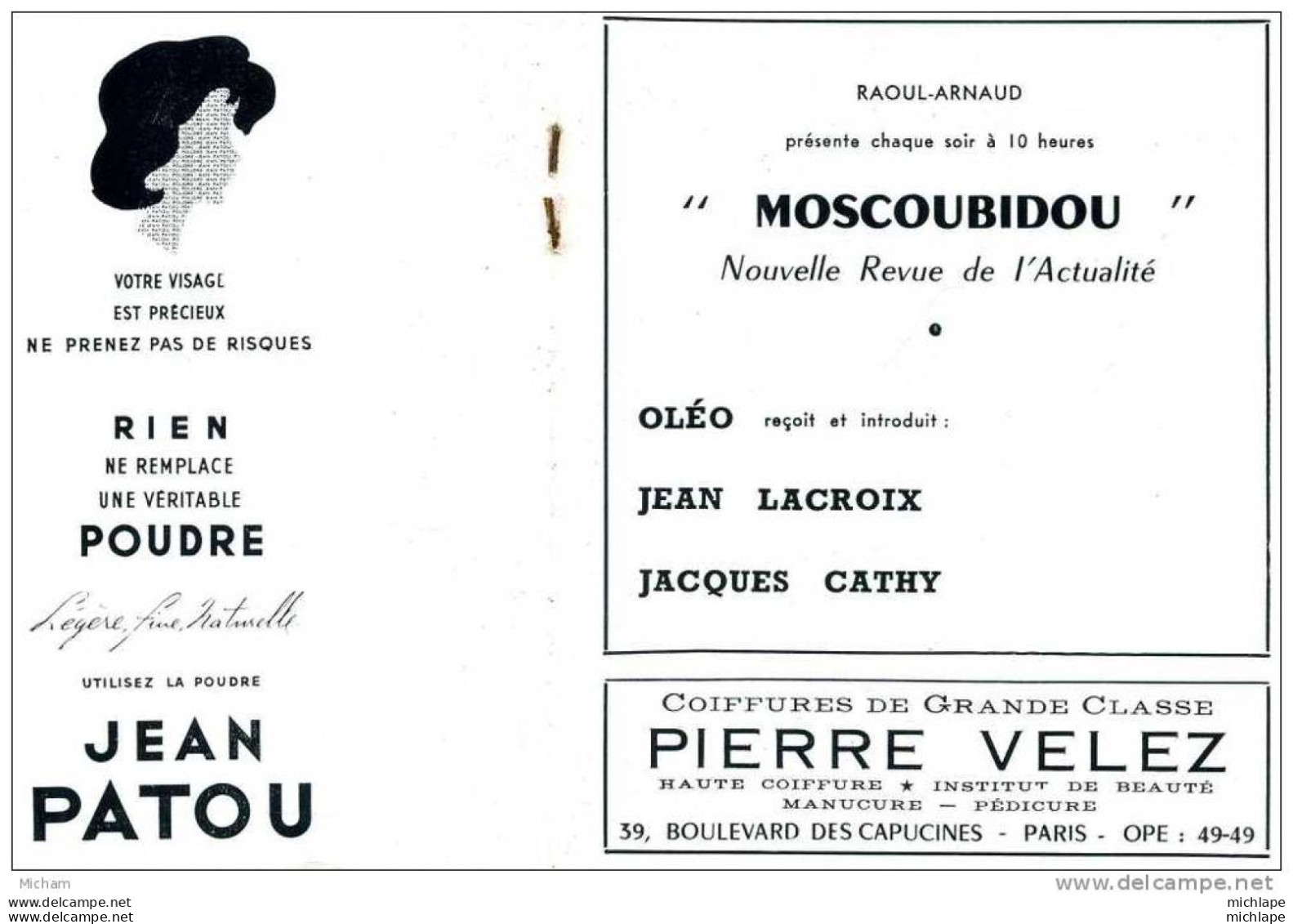 N°17 TEHATRE. DE DIX HEURES  ( MOSCOUBIDOU)AVEC M.SERRAULT.J.POIRET     ECT - Programmi