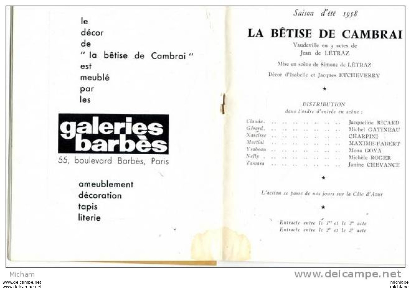 N°26  PROGRAMME D U THEATRE  COMEDIE DE PARIS    17X13   LA BETISE DE CAMBRAI - Programs