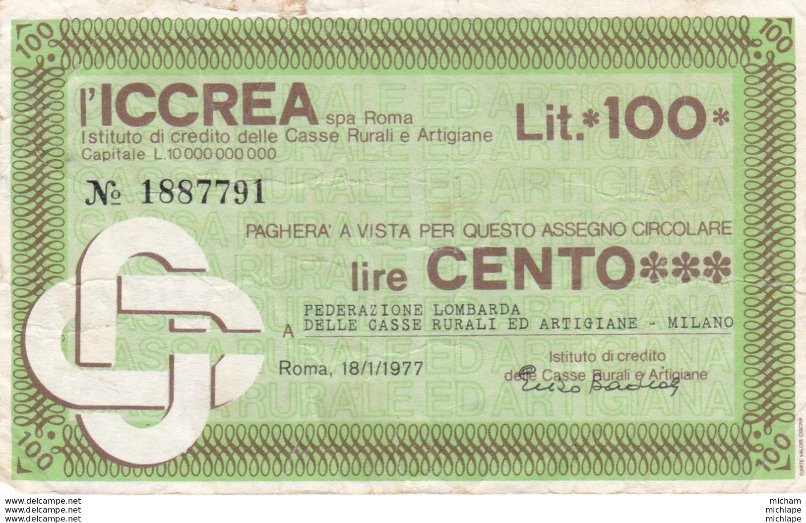 Italie 100 Lires  1977  Ce Billet A Circulé - Te Identificeren