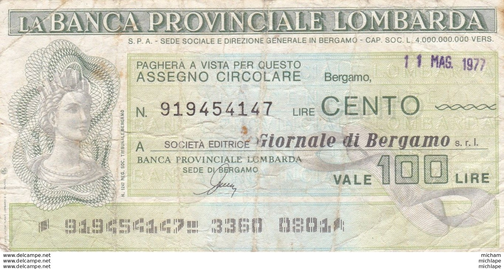 Italie 100 Lires  1977  Ce Billet A Circulé - To Identify