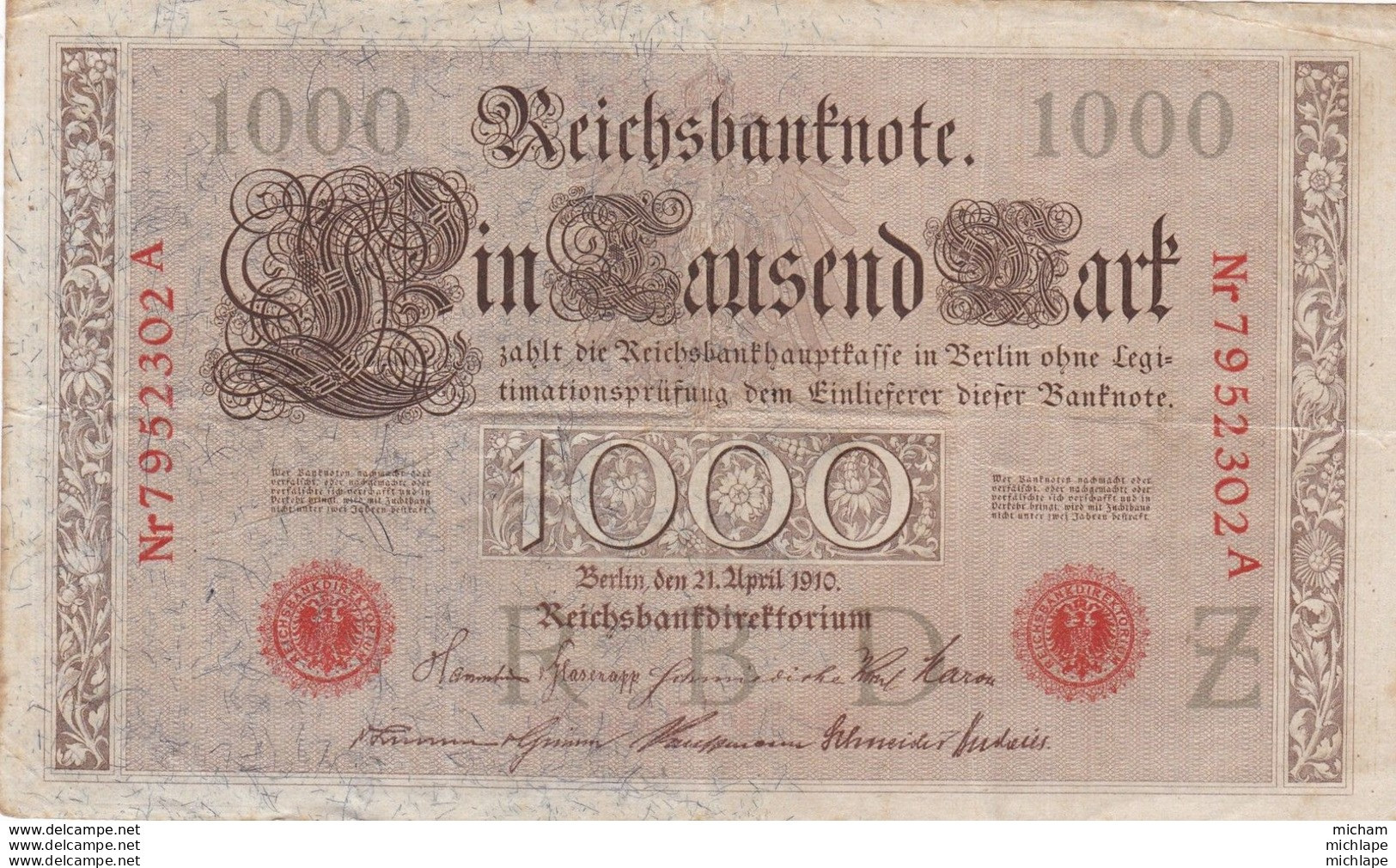 Allemagne 1000  Marks  1910  Ce Billet A Circulé - A Identificar