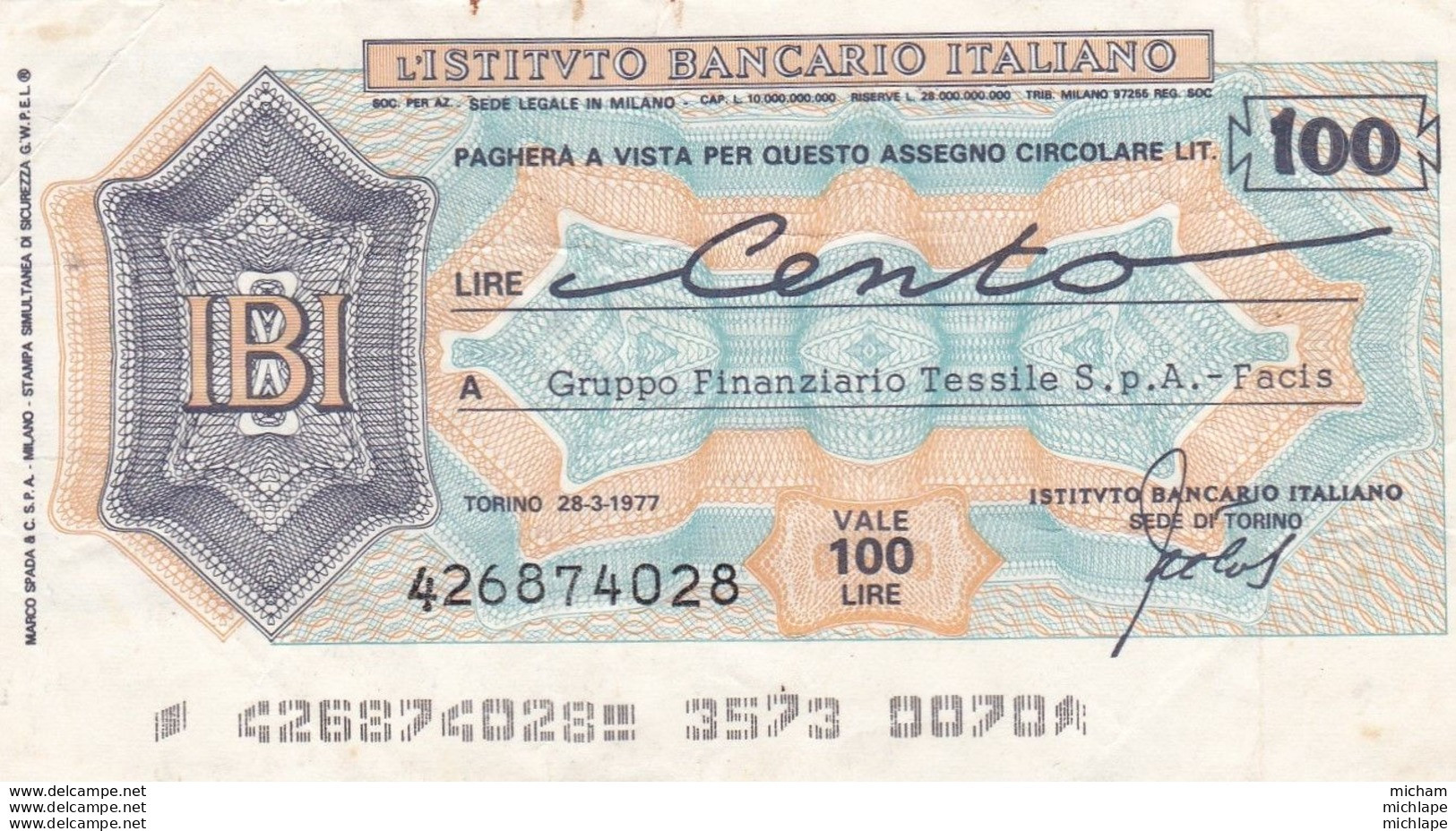 Italie 100 Lires  1977  Ce Billet A Circulé - Da Identificare