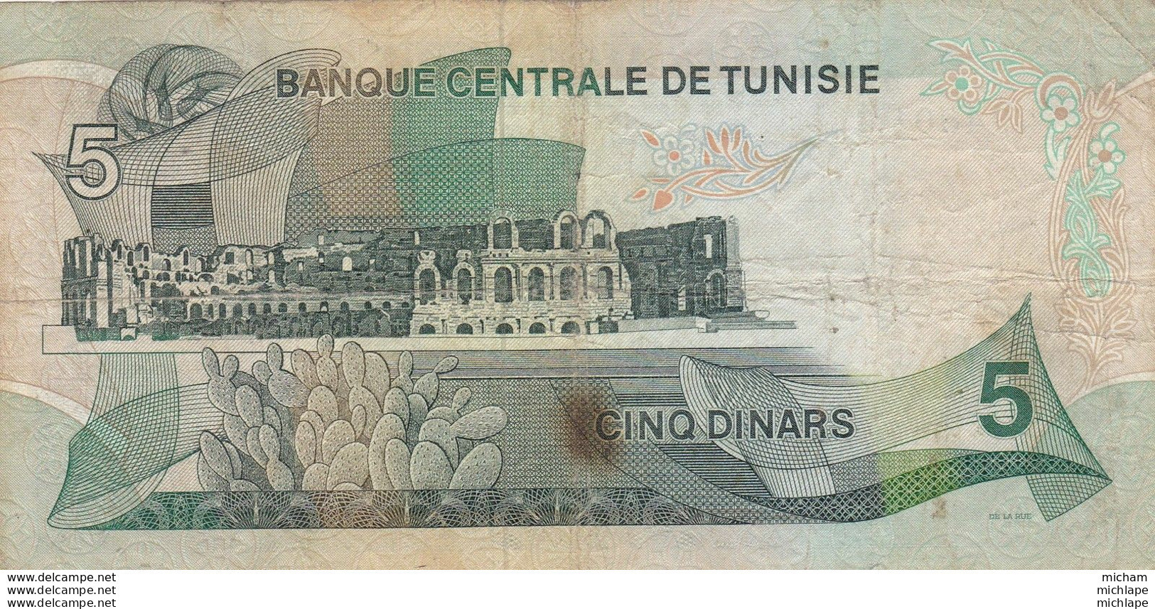 TUNISIE 5 Dinards 1973  Pli Centale - Tunisia