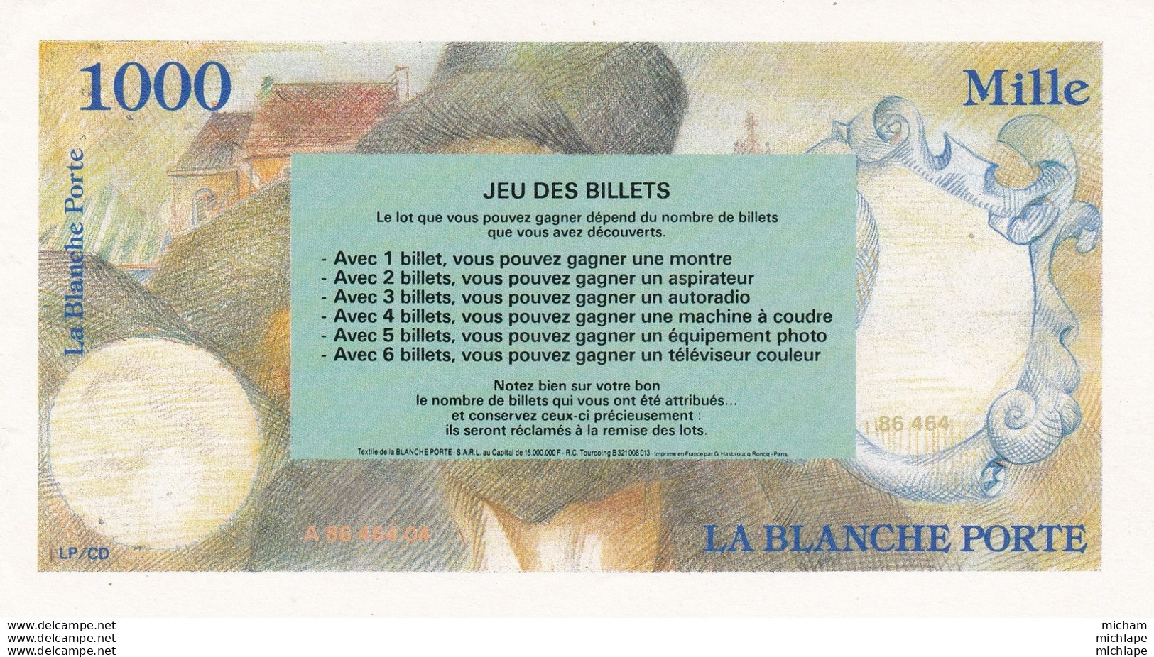 Billet Fictif  1000 Fr - Blanche Porte  -   Neuf - Specimen