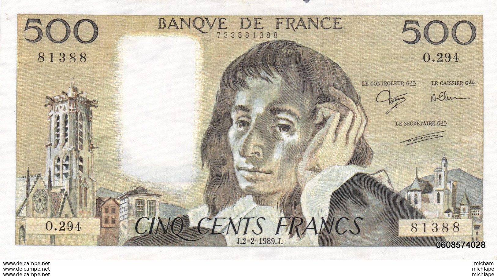 500 Francs  Pascal 1989 - O 294  Pas De Plis  Pas D'épinglage - 500 F 1968-1993 ''Pascal''