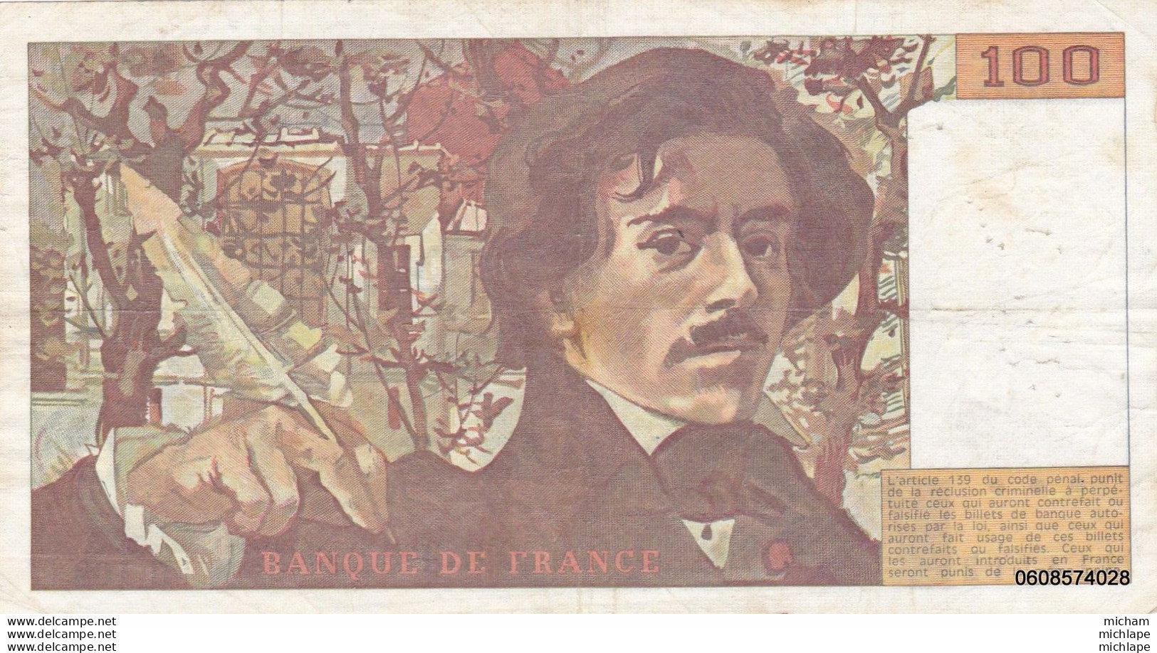 100 Francs  Delacroix  1986 H 109 - 100 F 1978-1995 ''Delacroix''