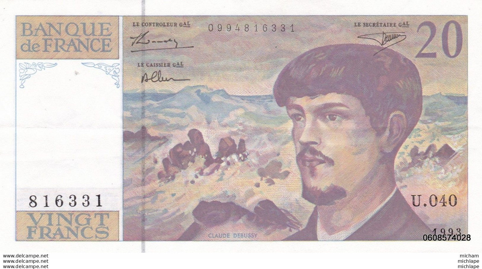 20 Francs  Debussy 1993 U 40 - 20 F 1980-1997 ''Debussy''