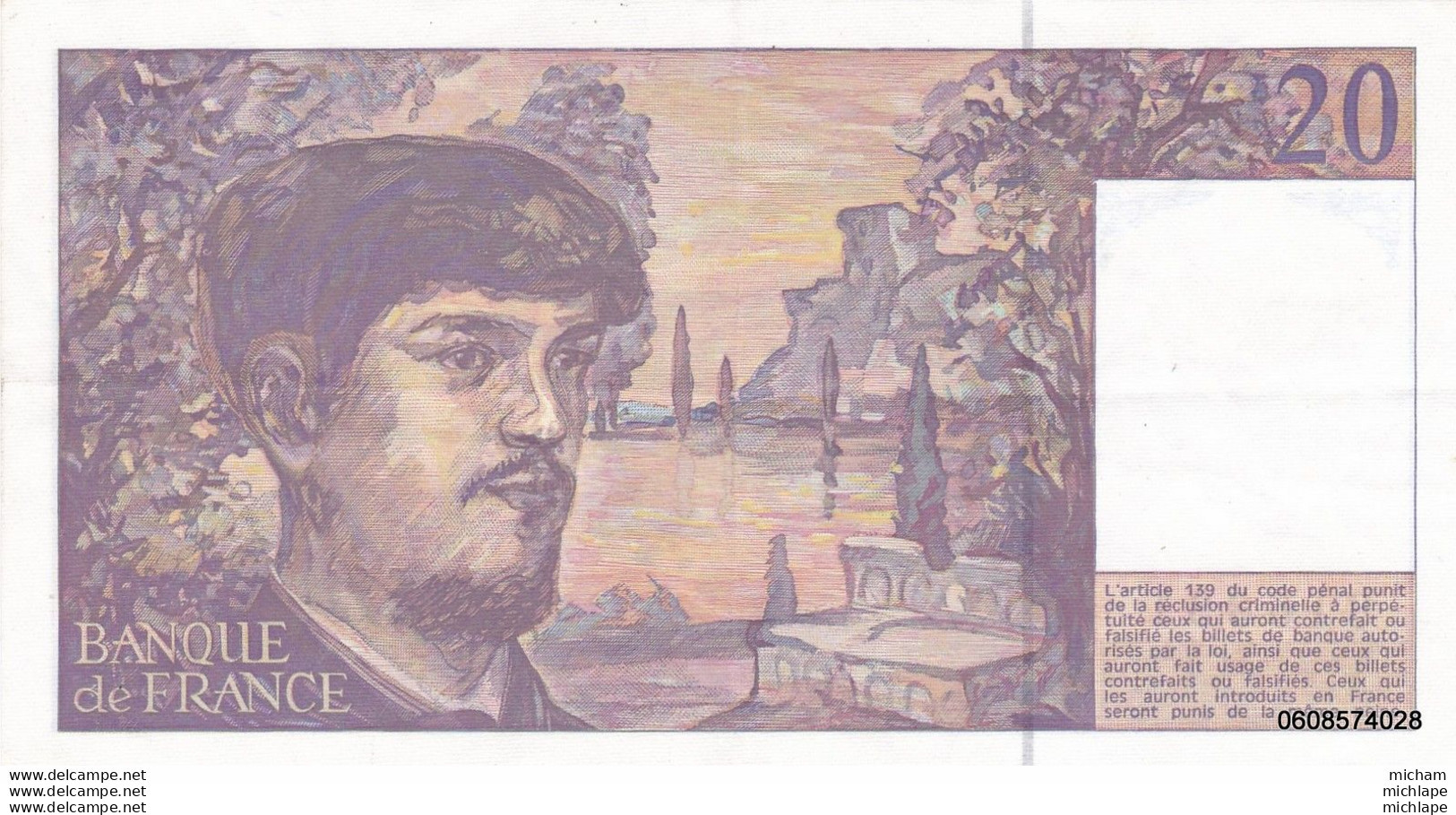 20 Francs  Debussy 1993 U 40 - 20 F 1980-1997 ''Debussy''