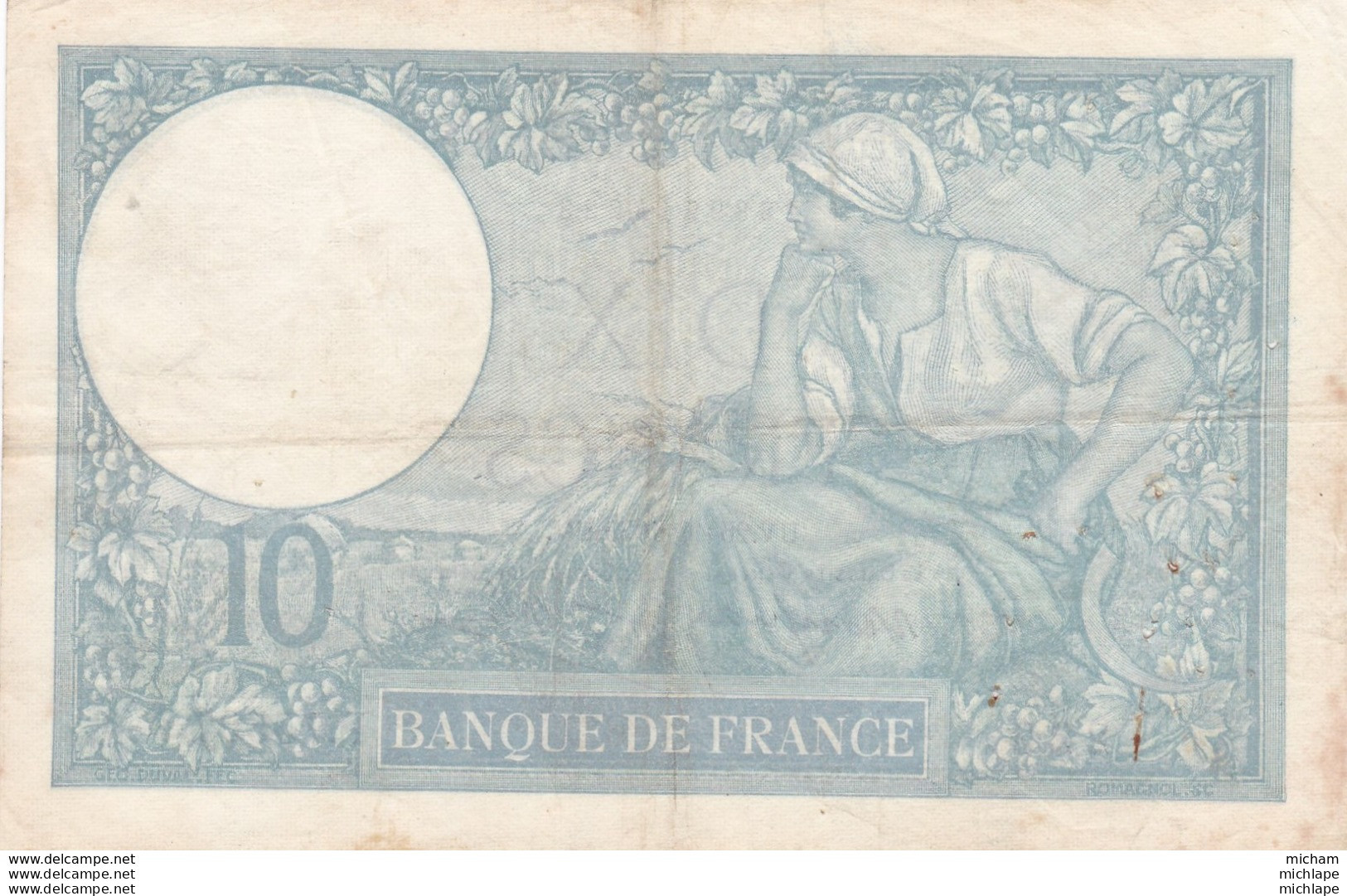 Billet France  10 Francs  Minerve -  U V . 26= 10 = 1939 U V - P . 75597 - Ce Billet A  Circulé - 10 F 1916-1942 ''Minerve''