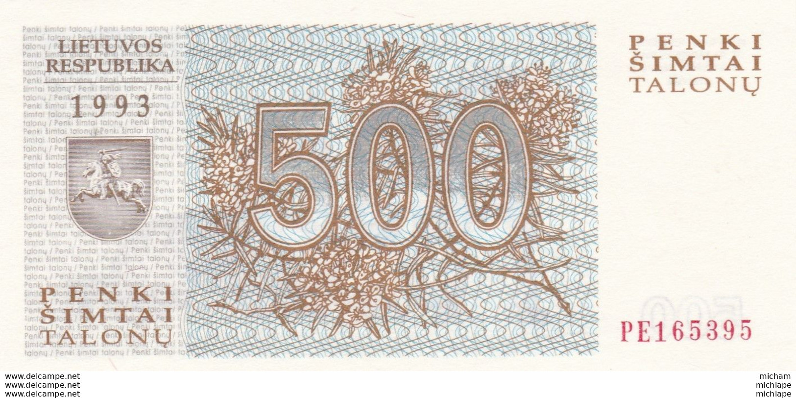 Lituanie LITHUANIA Billet 500 TALONAS 1993 P46 LOUPS NEUF - Litauen