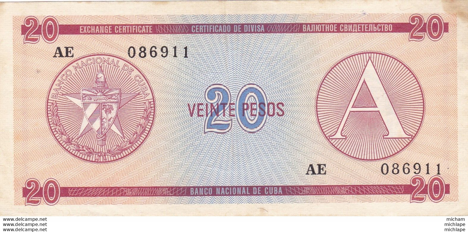 Cuba 20 Veinte  Pesos Certificado De  Divisa - Kuba