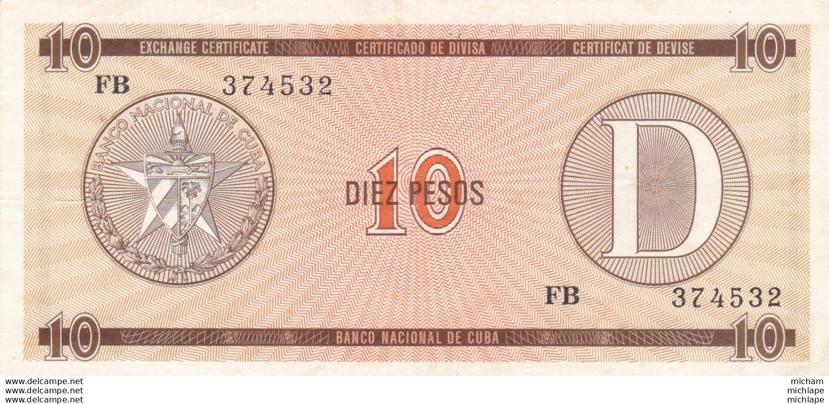 Cuba 10 Diez  Pesos Certificado De  Divisa - Kuba