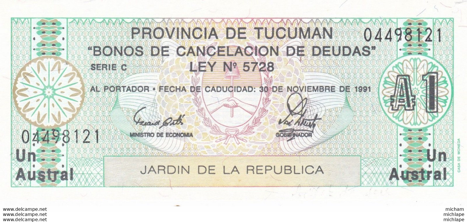Argentine  - TUCUMAN  - 1 Austral  1991 - Neuf -  Voir Scan - Argentinien