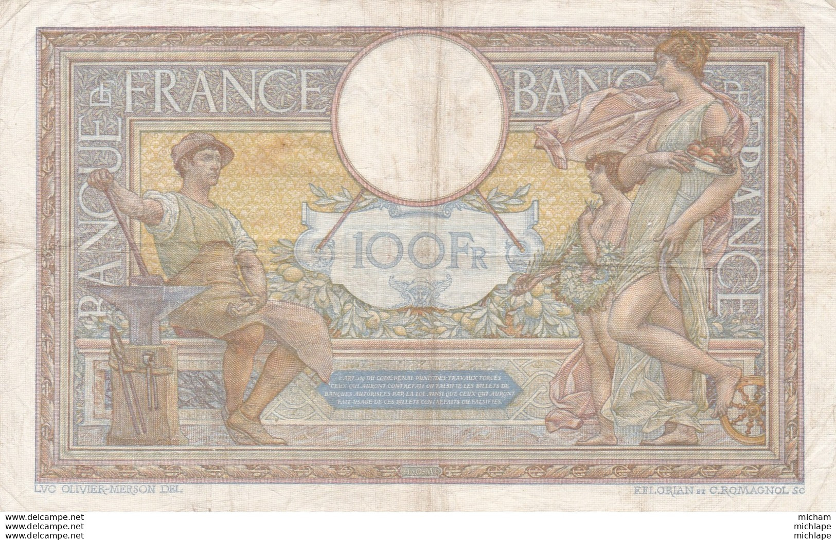 100 Francs Luc Olivier Merson -1937 - E 55165  Ce Billet A Circulé  - Vendu En L'etat - 100 F 1908-1939 ''Luc Olivier Merson''