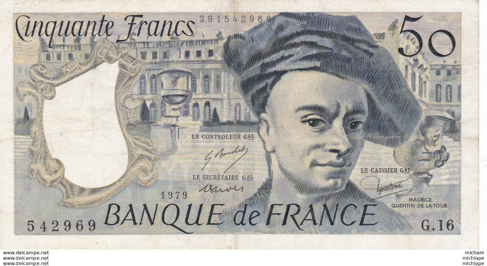 50 Francs  Quentin De La  Tour -1979  -  G 16  Ce Billet A Circulé  Vendu En L'etat - 50 F 1976-1992 ''Quentin De La Tour''
