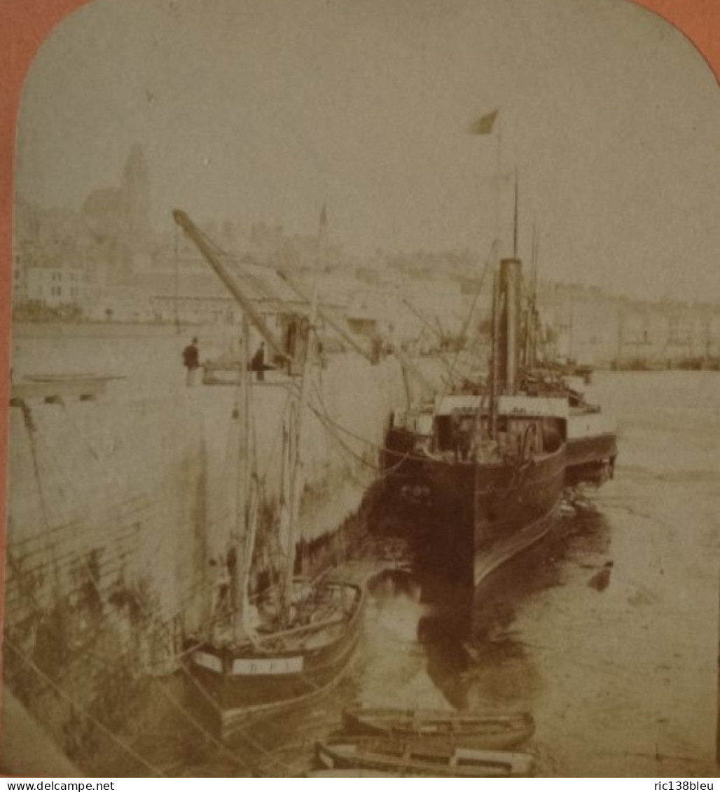 RARE BOULOGNE SUR MER QUAI DES PAQUEBOTS VERS 1880 NEURDEIN Photographie Stereo - Photos Stéréoscopiques