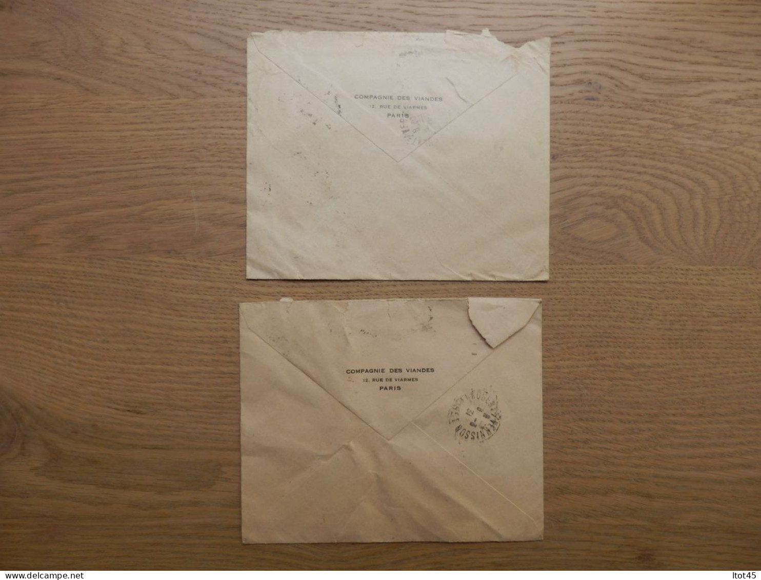 LOT DE 2 ENVELOPPES COMPAGNIE DES VIANDES PARIS - 1921-1960: Modern Period