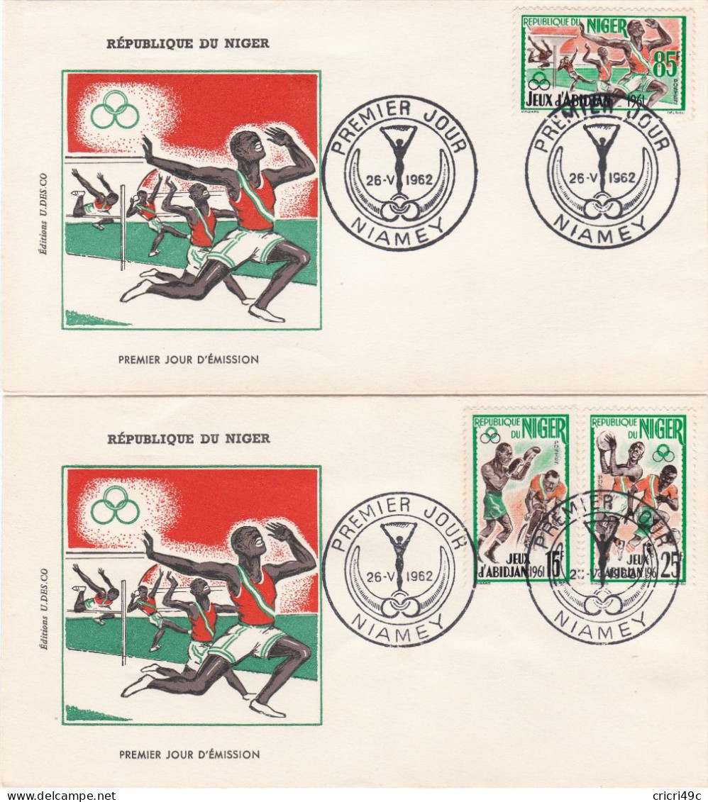 Niger 2 Enveloppes 1er Jour Jeux D'Abidjan 1961 N° Y&T 114-115-116 - Niger (1960-...)