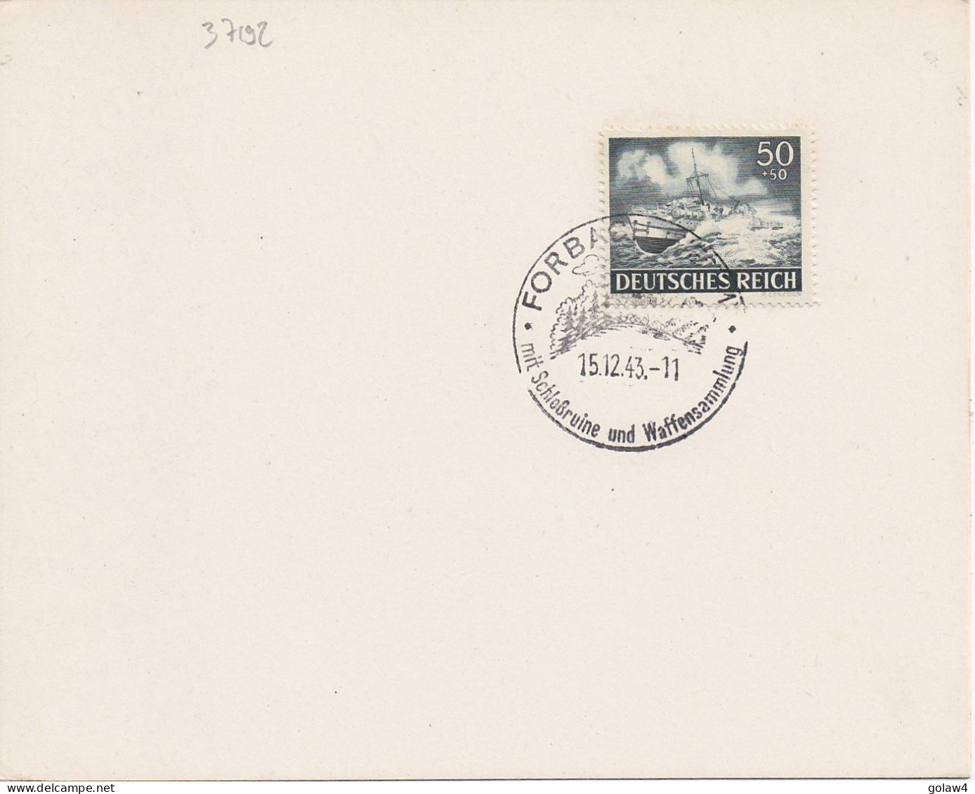 37192# LETTRE Obl FORBACH WESTMARK MIT SCHLOSSRUINE UND WAFFENSAMMLUNG 15 Décembre 1943 MOSELLE - Covers & Documents