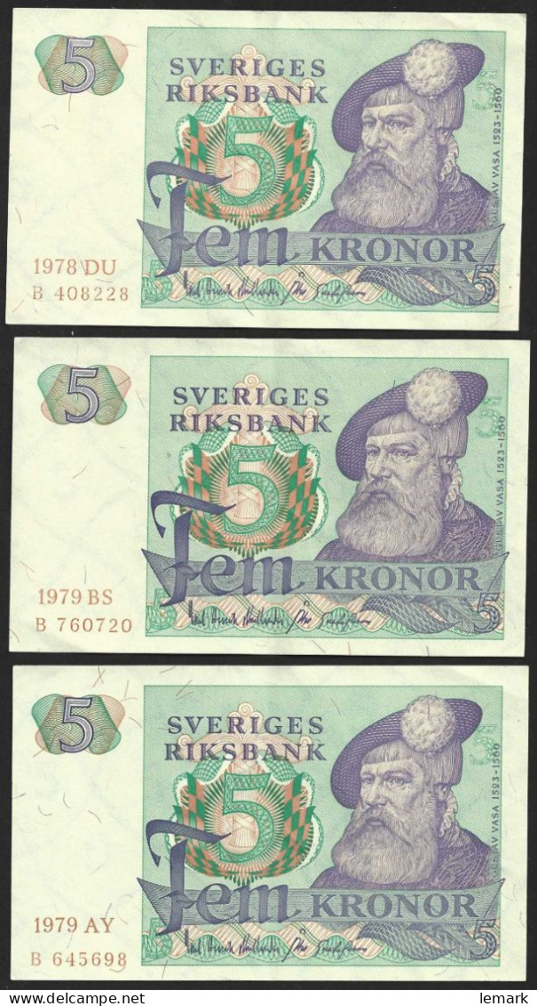 Sweden 3x5 Kronor 1978 &1979  USED - Suède