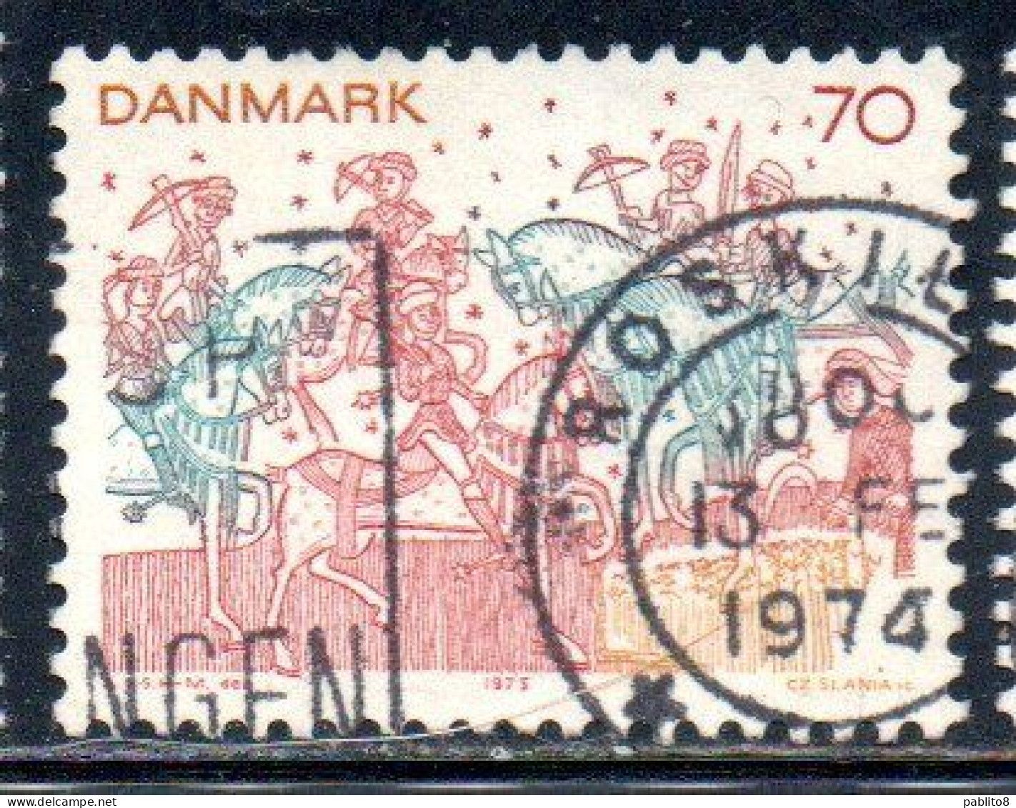 DANEMARK DANMARK DENMARK DANIMARCA 1973 CHRISTMAS NATALE NOEL WEIHNACHTEN NAVIDAD FRESCOES 70o USED USATO OBLITERE' - Used Stamps