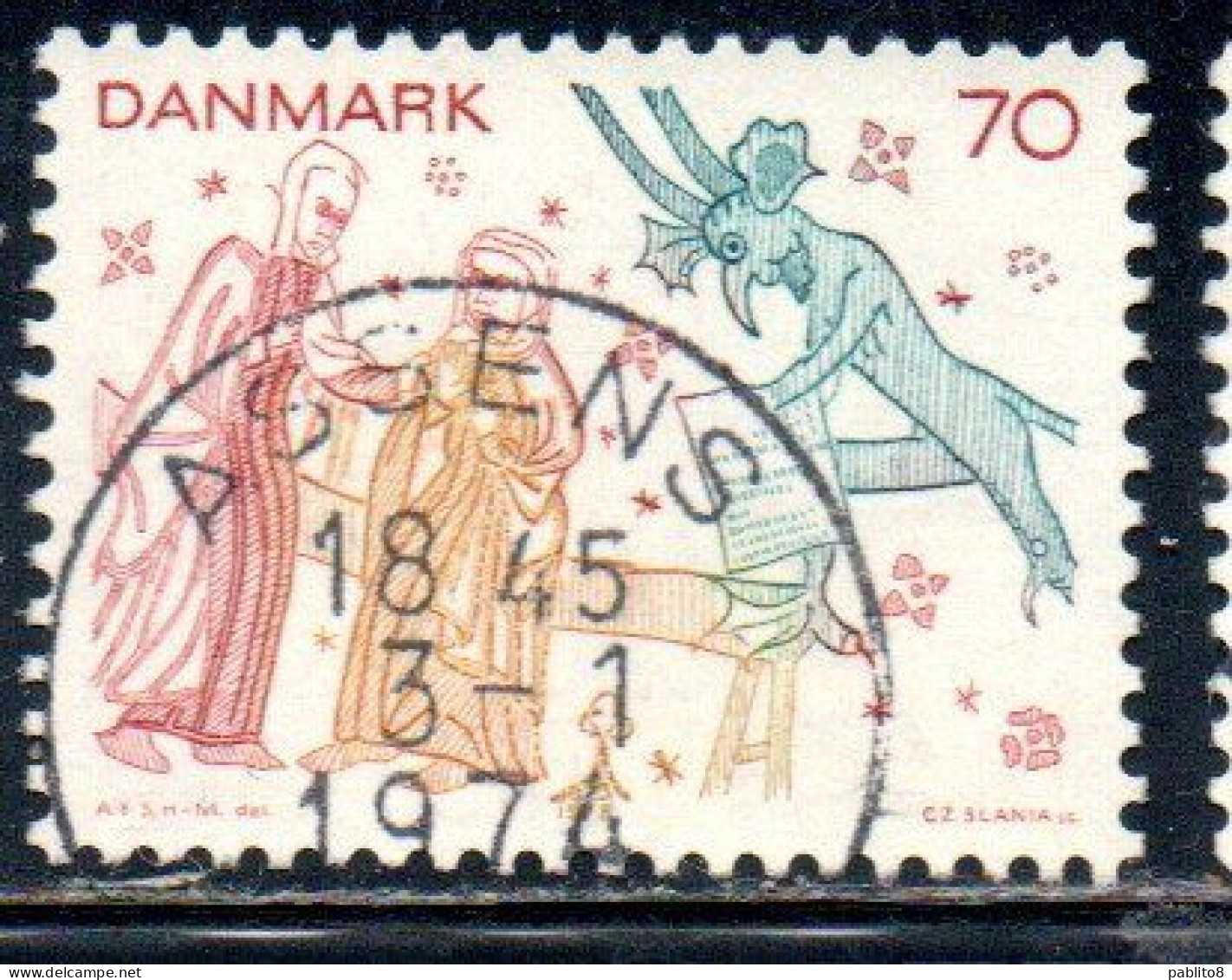 DANEMARK DANMARK DENMARK DANIMARCA 1973 CHRISTMAS NATALE NOEL WEIHNACHTEN NAVIDAD FRESCOES 70o USED USATO OBLITERE' - Oblitérés