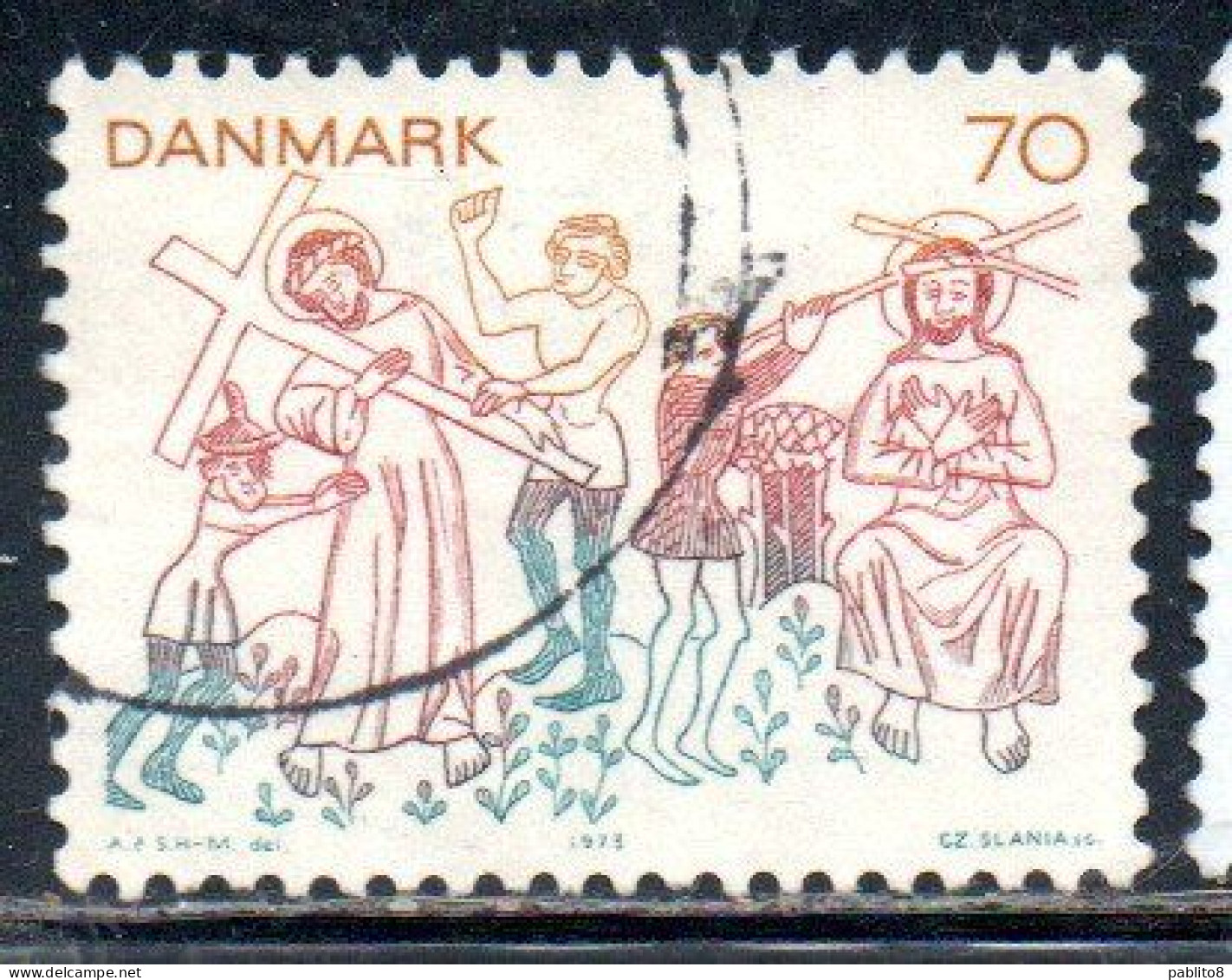 DANEMARK DANMARK DENMARK DANIMARCA 1973 CHRISTMAS NATALE NOEL WEIHNACHTEN NAVIDAD FRESCOES 70o USED USATO OBLITERE' - Gebraucht