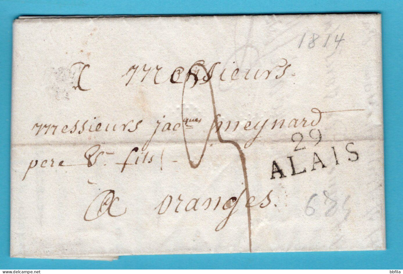 FRANCE Entire 1814 Alais 29 To Oranges - 1801-1848: Précurseurs XIX