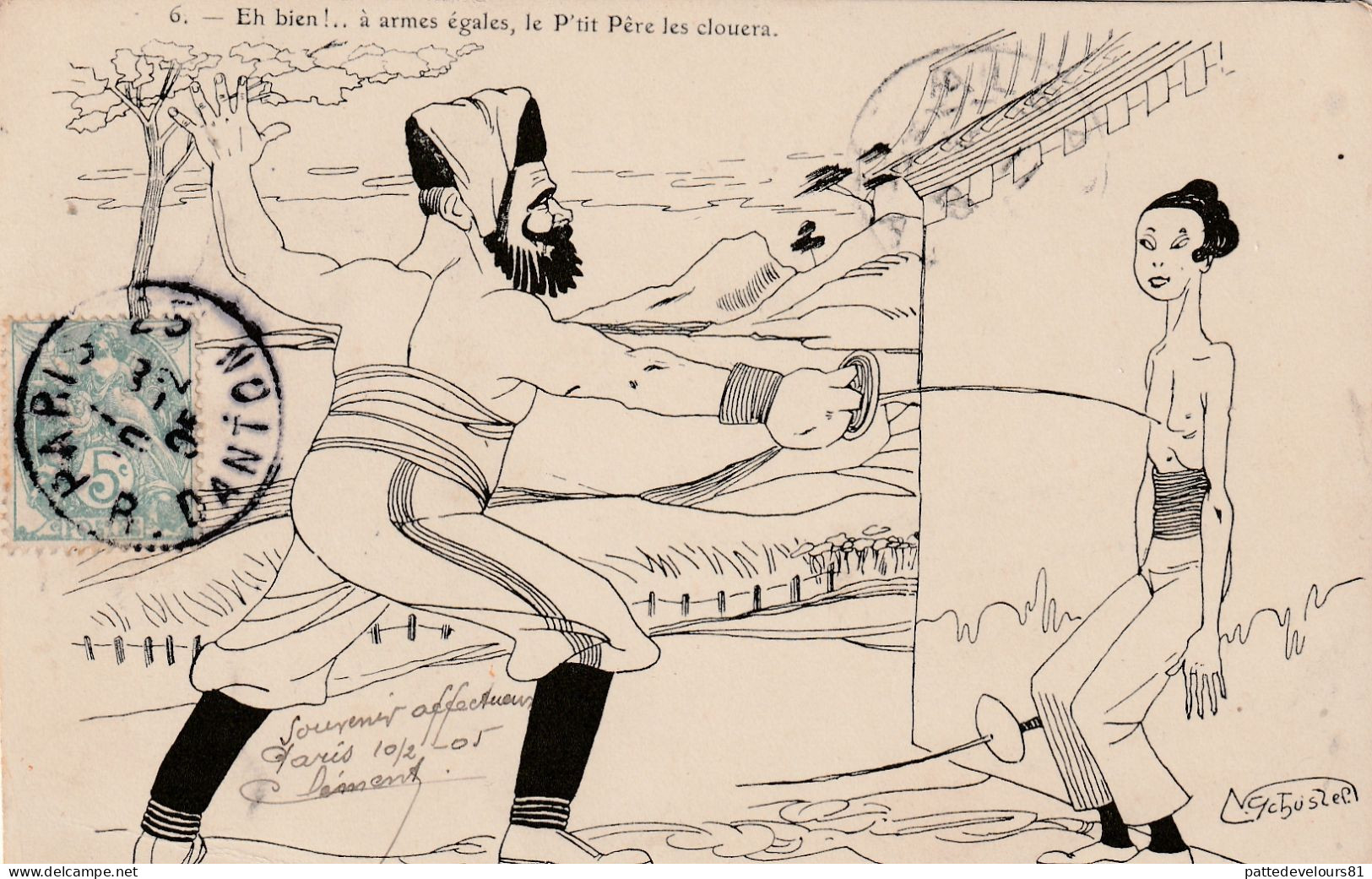 CPA Caricature Satirique Guerre Russo-Japonaise 1905 Russe Russian Japonaise Papanese Sport Escrime Illustrateur - Other & Unclassified