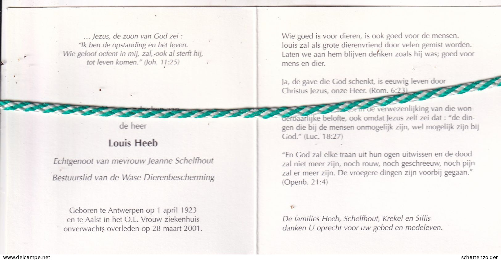 Louis Heeb-Schelfhout, Antwerpen 1923, Aalst 2001. Foto - Obituary Notices