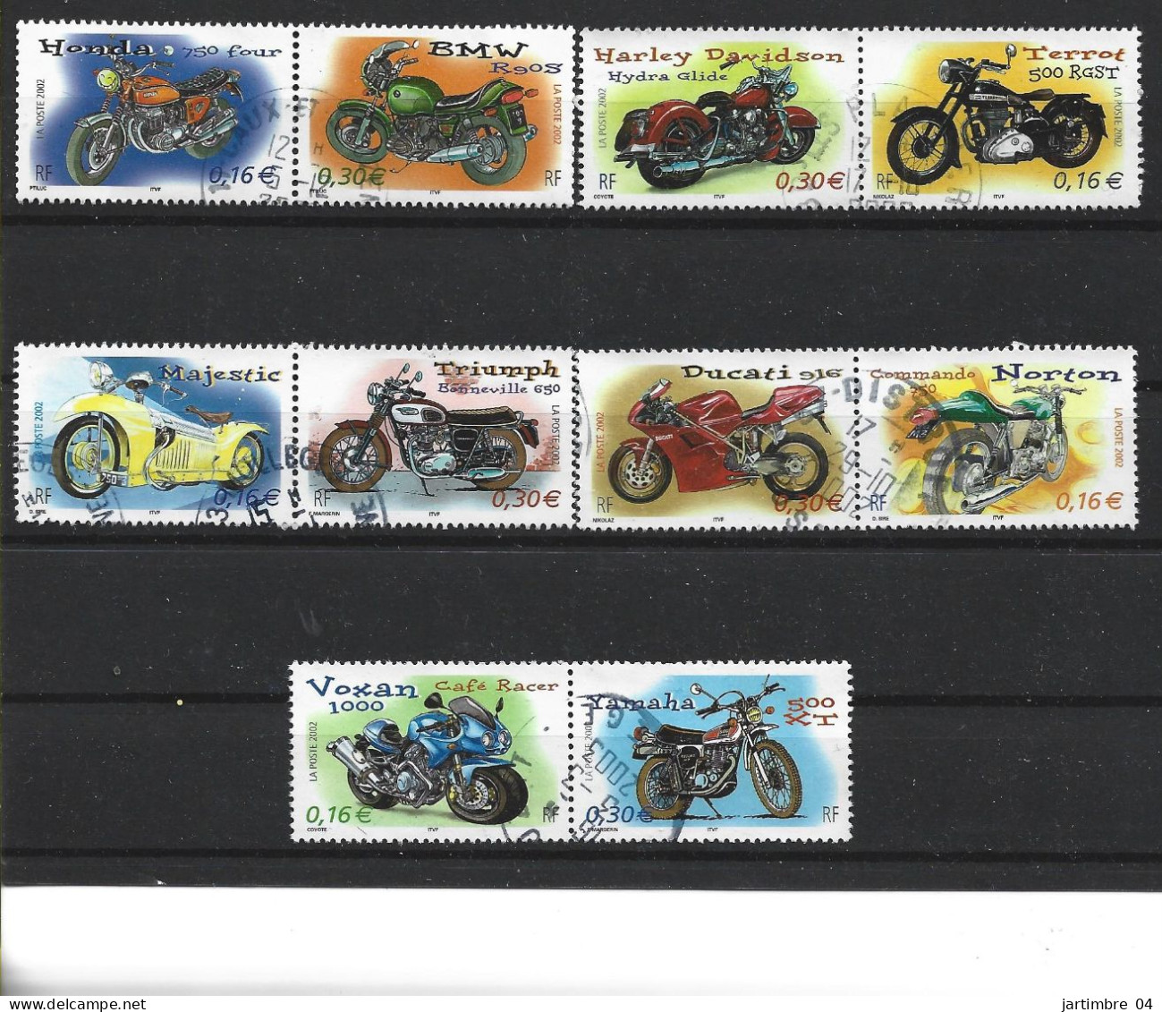 2002 FRANCE 3508-17 Oblitérés, Cachet Rond, Motos,  Série Complète - Gebraucht